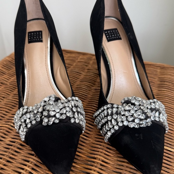WHBM Black Suede Rhinestone Bow Heels | Size 7.5 | NWOB - Picture 3 of 8